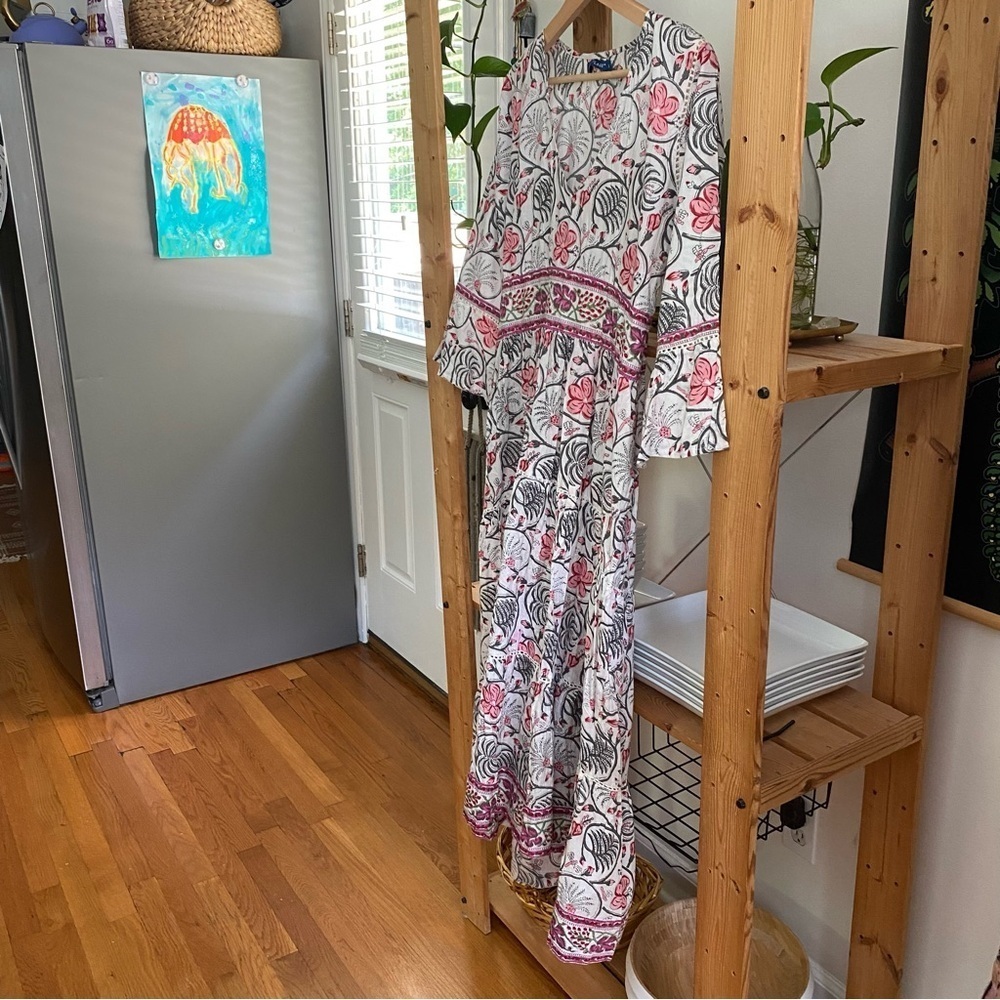 La Plage Pink White Loopy Floral Water Mill Maxi Dress XS - Picture 5 of 16